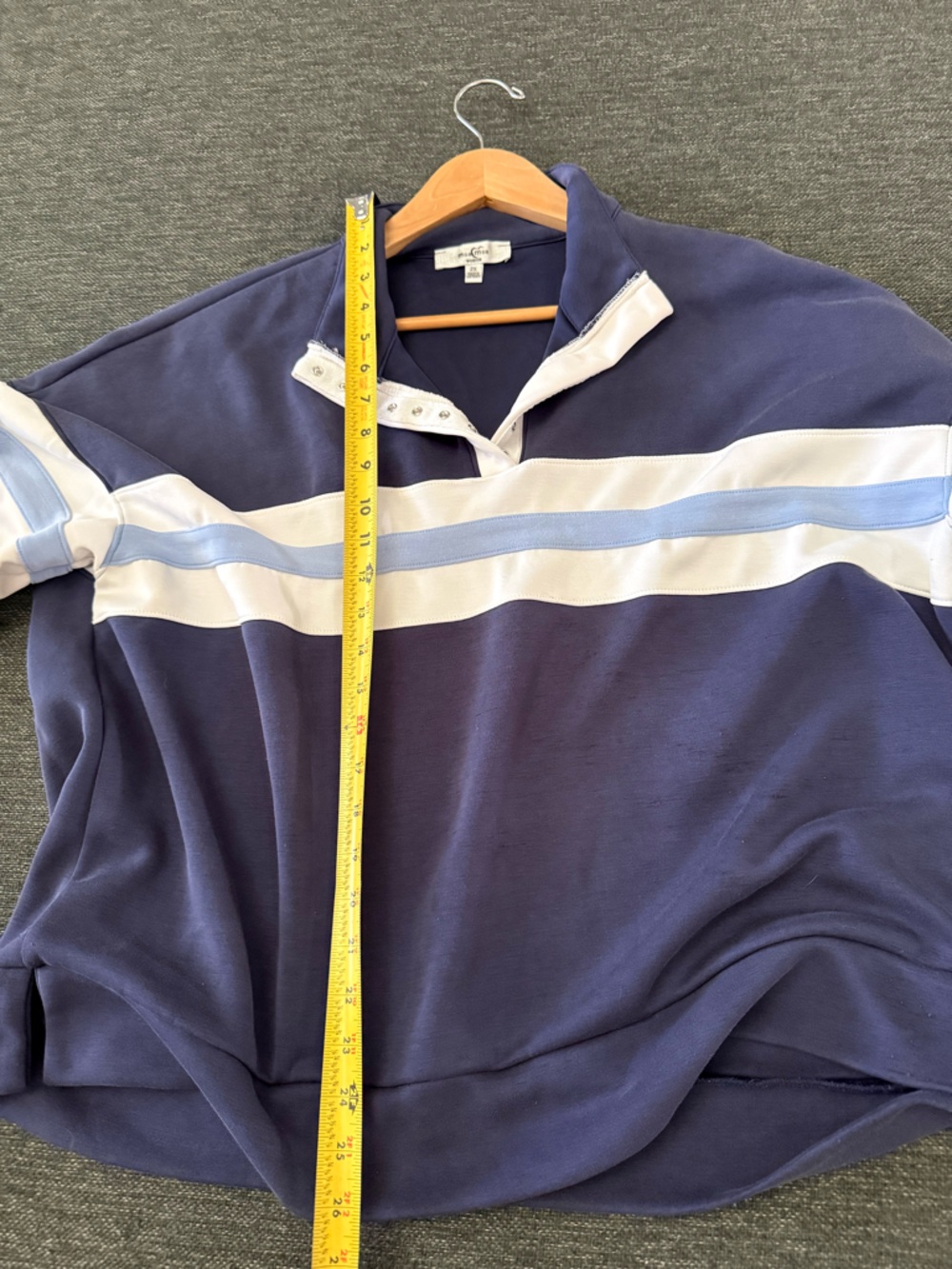 Moa Moa Navy Pullover Sweatshirt with White & Light Blue Stripes soft 2x - Picture 10 of 12